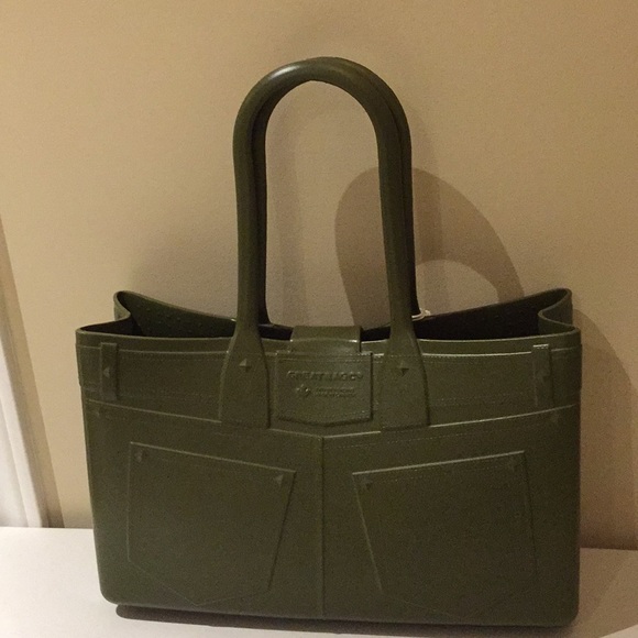 Great Bag Co. Designer Robert Verdi Rubber Tote Bag Purse Army Green - Picture 2 of 15